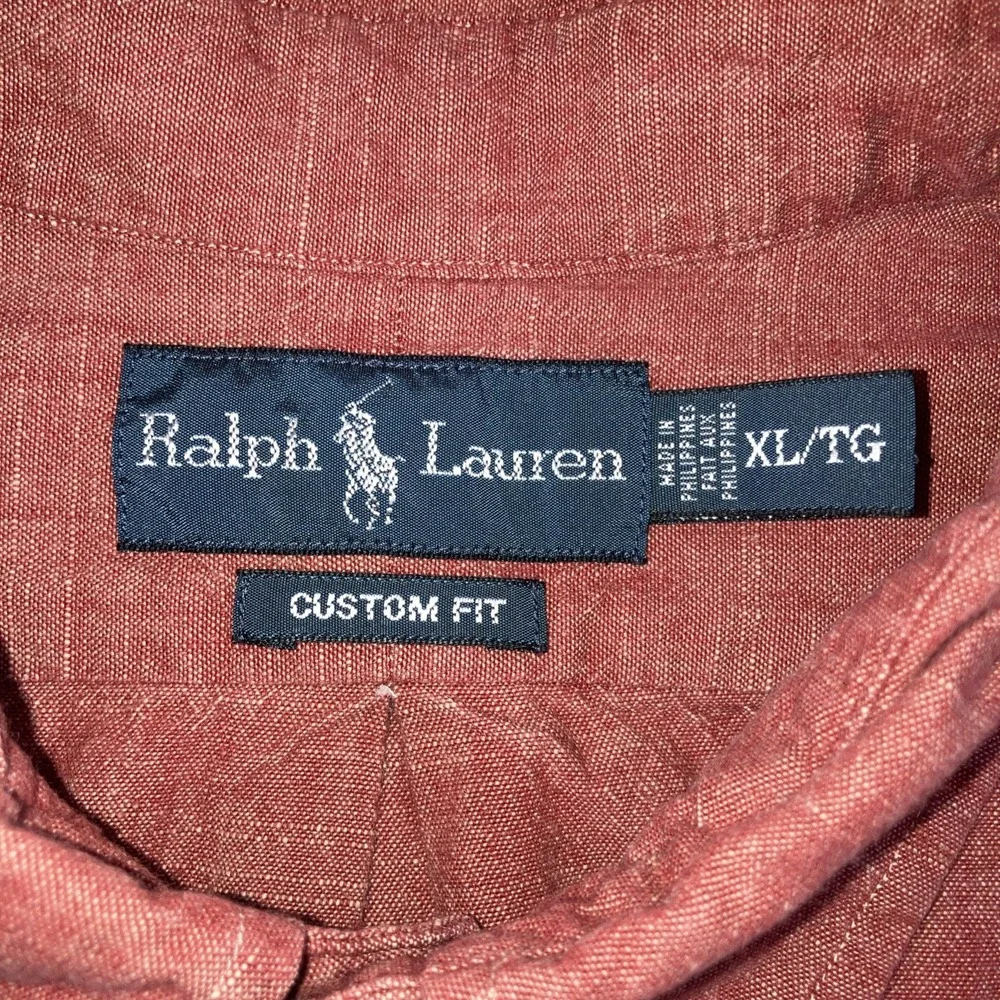 Polo Ralph Lauren Shirt Mens XL Red Slub Cotton Custom Fit Flesh Pony Linen Like